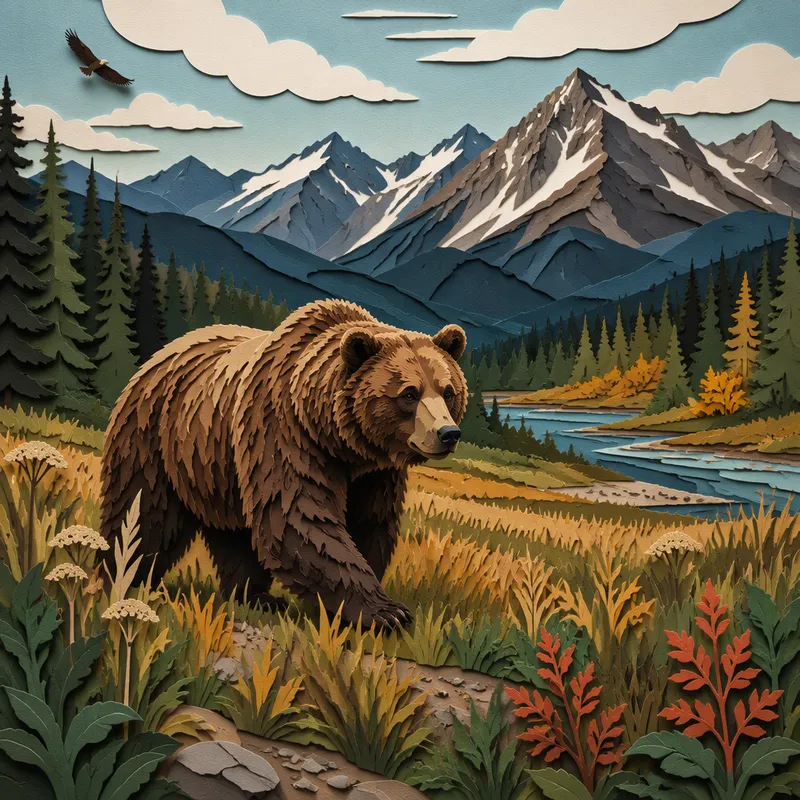Karhu kävelee niityllä Alaskan erämaassa