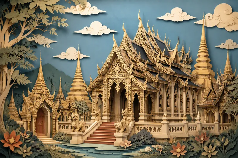 Kultainen temppelirakennus ja yksityiskohtaista thaimaalaista arkkitehtuuria Kultainen temppelirakennus ja yksityiskohtaista thaimaalaista arkkitehtuuria