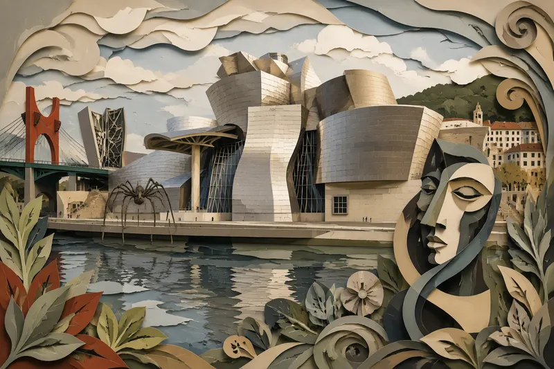 Guggenheim-museon moderni arkkitehtuuri joen rannalla Guggenheim-museon moderni arkkitehtuuri joen rannalla