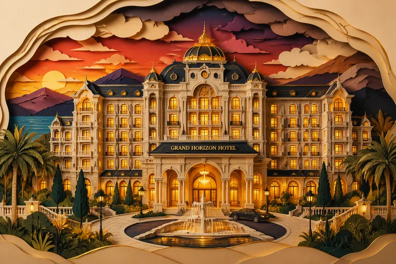 Ylellinen hotelli Las Vegasin Stripillä illan hämärtyessä Ylellinen hotelli Las Vegasin Stripillä illan hämärtyessä