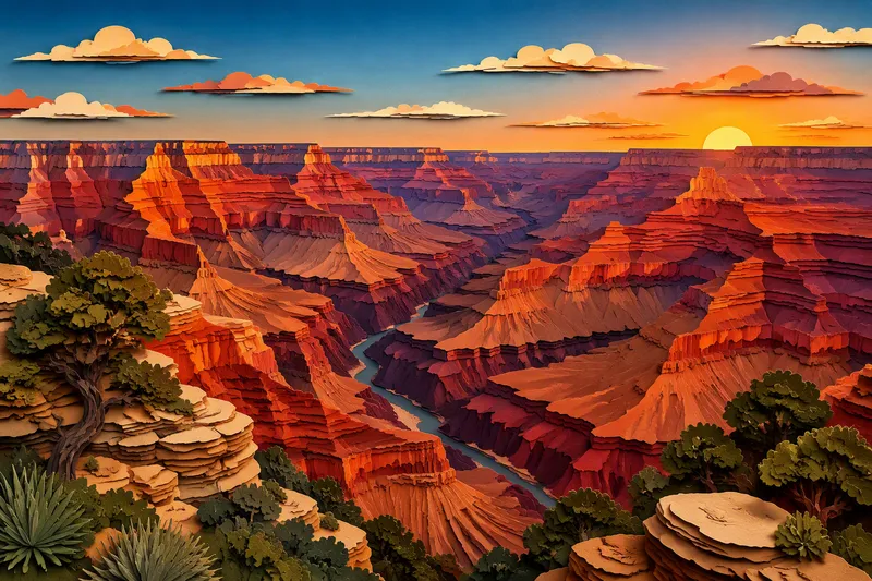 Grand Canyonin jylhät maisemat auringonlaskun aikaan Grand Canyonin jylhät maisemat auringonlaskun aikaan