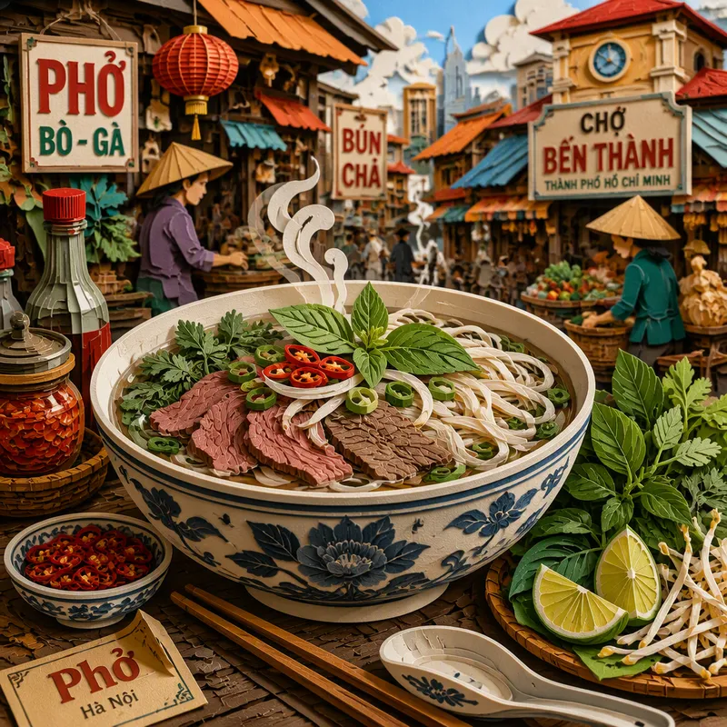 Höyryävä kulhollinen perinteistä vietnamilaista pho-keittoa Höyryävä kulhollinen perinteistä vietnamilaista pho-keittoa