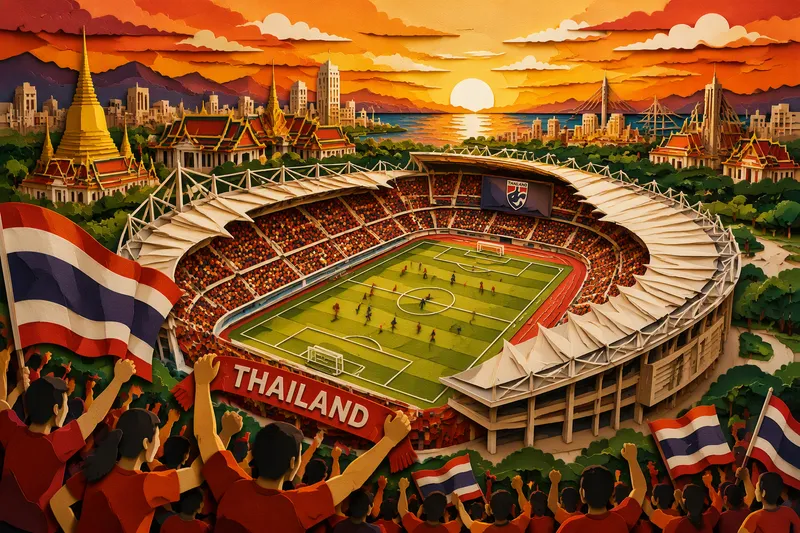 Thaimaalainen jalkapallostadion täynnä yleisöä Thaimaalainen jalkapallostadion täynnä yleisöä