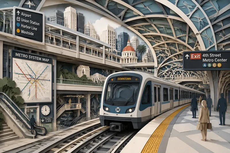 Moderni metrojuna saapumassa asemalle