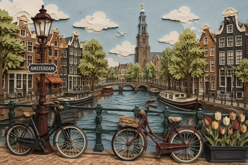 Polkupyöriä pysäköitynä historiallisen kanavan sillalle Amsterdamissa