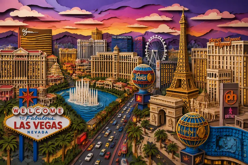Las Vegasin kuuluisa pääkatu iltavalaistuksessa Las Vegasin kuuluisa pääkatu iltavalaistuksessa