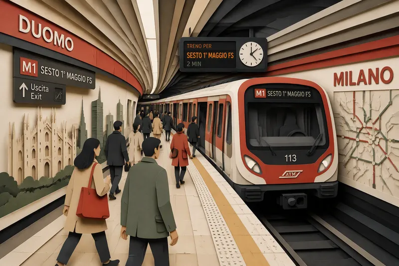 Moderni metrojuna saapumassa Milanon metroasemalle