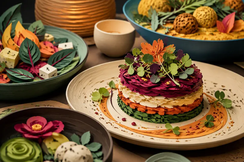 Gourmet-tason kasvisannoksia tarjoiltuna ravintolassa Gourmet-tason kasvisannoksia tarjoiltuna ravintolassa