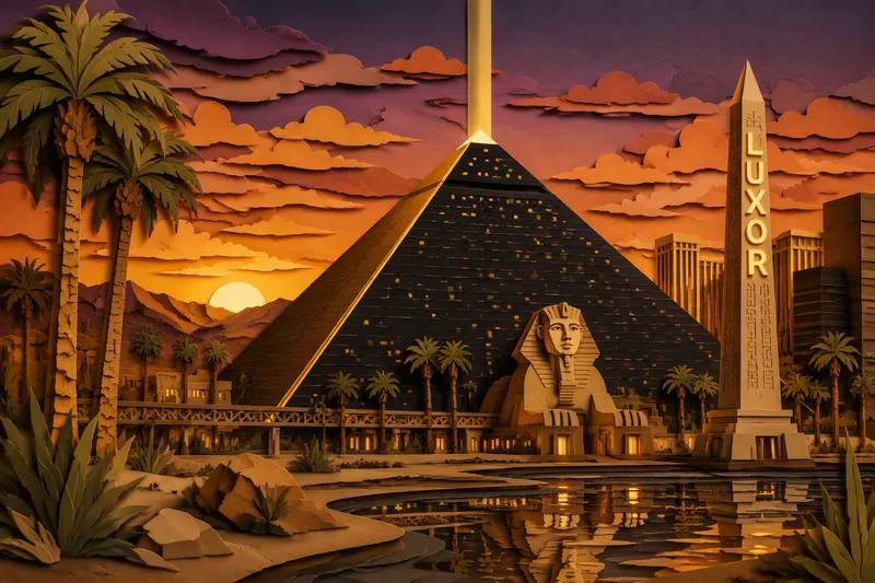Luxor-hotellin ikoninen pyramidirakennus illan hämärässä