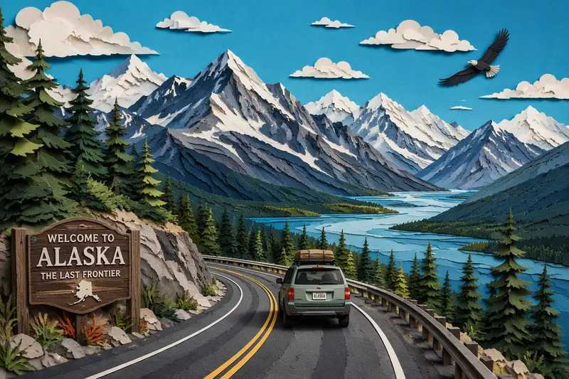 Maisematie vuorten keskellä Alaskassa