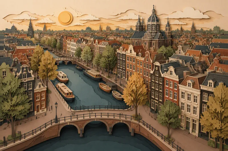 Amsterdamin kanavat ja historialliset rakennukset ylhäältä päin