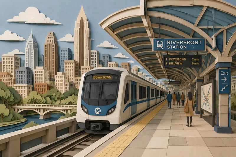 Moderni metrojuna saapumassa asemalle Moderni metrojuna saapumassa asemalle