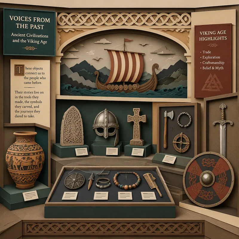 Esihistoriallisia esineitä esillä museon näyttelyssä Esihistoriallisia esineitä esillä museon näyttelyssä