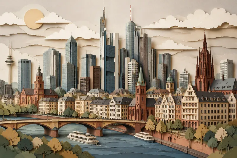 Frankfurtin moderni siluetti ja historiallinen arkkitehtuuri