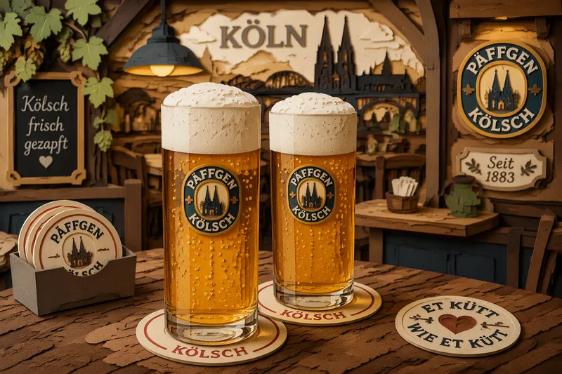Perinteinen Kölsch-olut pienissä laseissa pubin pöydällä