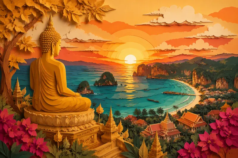 Suuri kultainen Buddha-patsas kukkulalla