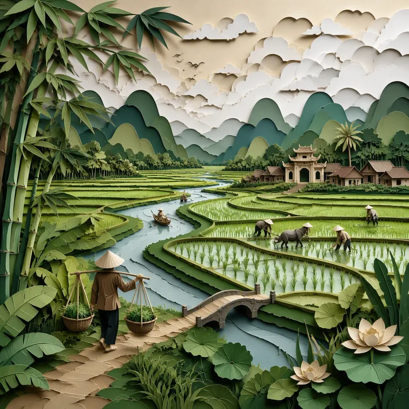 Vietnamilaisia riisipeltoja maaseudulla