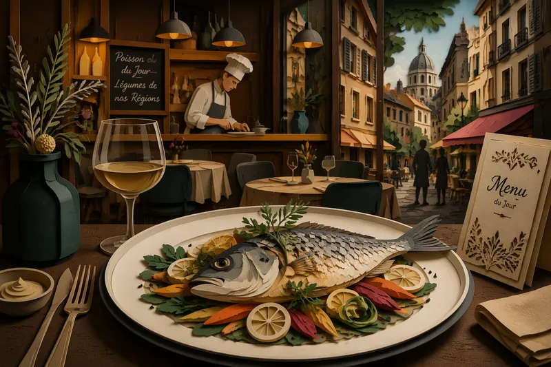 Hienostunut annos tuoretta kalaa ravintolassa