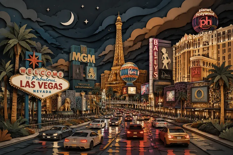 Las Vegasin katuvalot ja vilkas liikenne yöllä Las Vegasin katuvalot ja vilkas liikenne yöllä