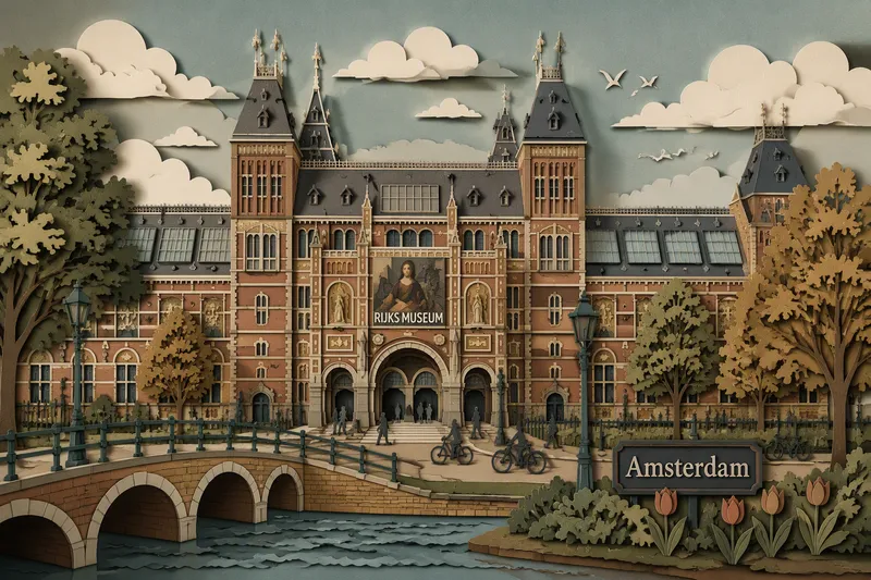 Rijksmuseumin näyttävä päärakennus Amsterdamissa