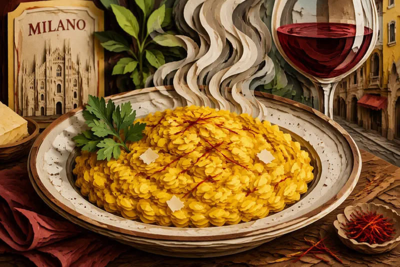 Risotto alla Milanese ja lasi viiniä Risotto alla Milanese ja lasi viiniä