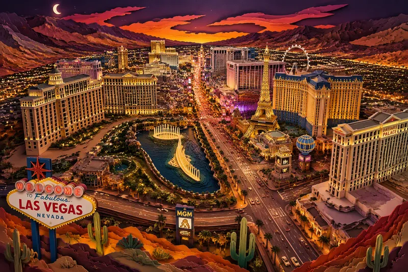 Las Vegasin kaupungin valot ja hotellit yläilmoista Las Vegasin kaupungin valot ja hotellit yläilmoista