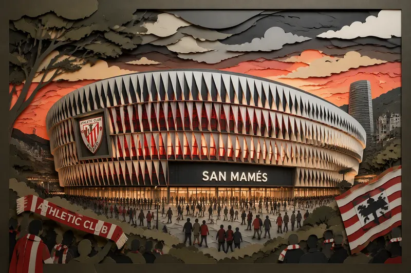 San Mamés -stadionin moderni arkkitehtuuri iltavalaistuksessa