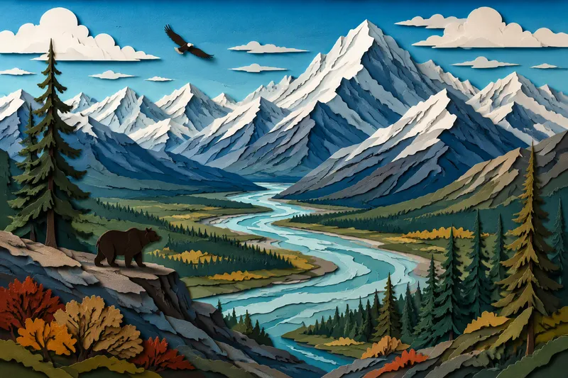 Alaskan vuoristomaisema ja laakso