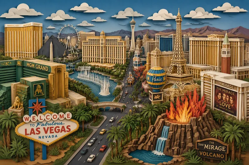 Las Vegasin kuuluisa Strip ja hotellien arkkitehtuuria