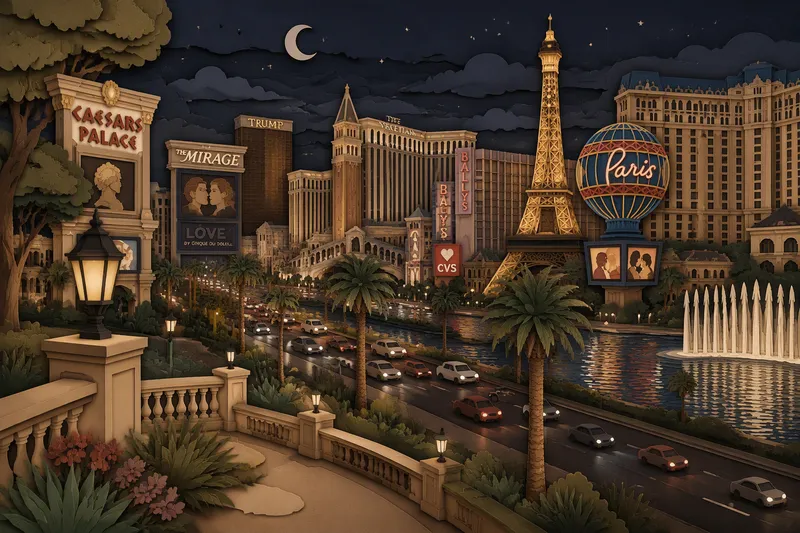 Las Vegasin valaistu Strip-katu yöllä Las Vegasin valaistu Strip-katu yöllä