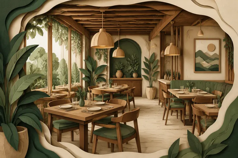 Moderni vegaaniravintola valoisassa tilassa Moderni vegaaniravintola valoisassa tilassa