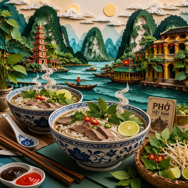 Vietnamilainen pho-keitto tuoreilla yrteillä Vietnamilainen pho-keitto tuoreilla yrteillä