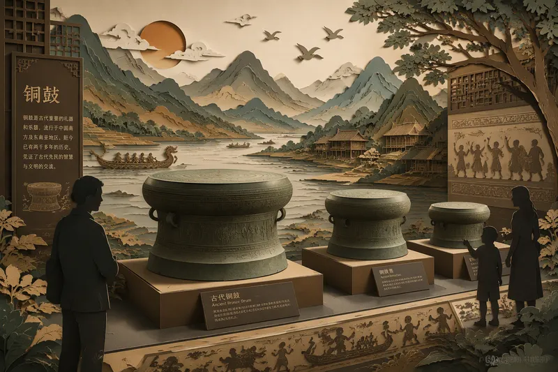Muinaisia pronssisia rumpuja museossa
